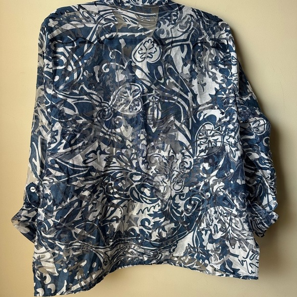 Vintage Choices Women’s Blue White Linen Blend Blouse Size XL - Picture 6 of 8